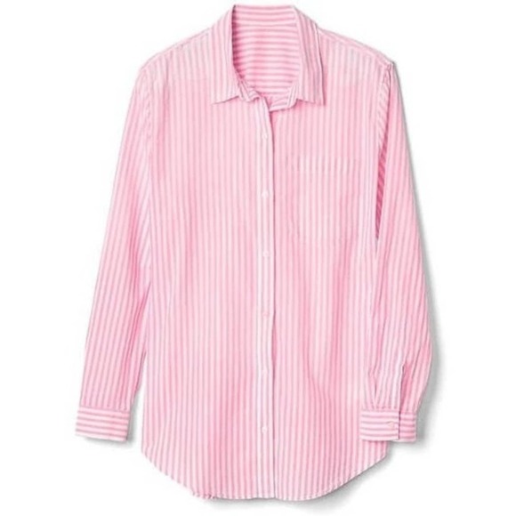 𝅺gap Boyfriend Pink White Striped Button Down Shirt - Picture 1 of 9